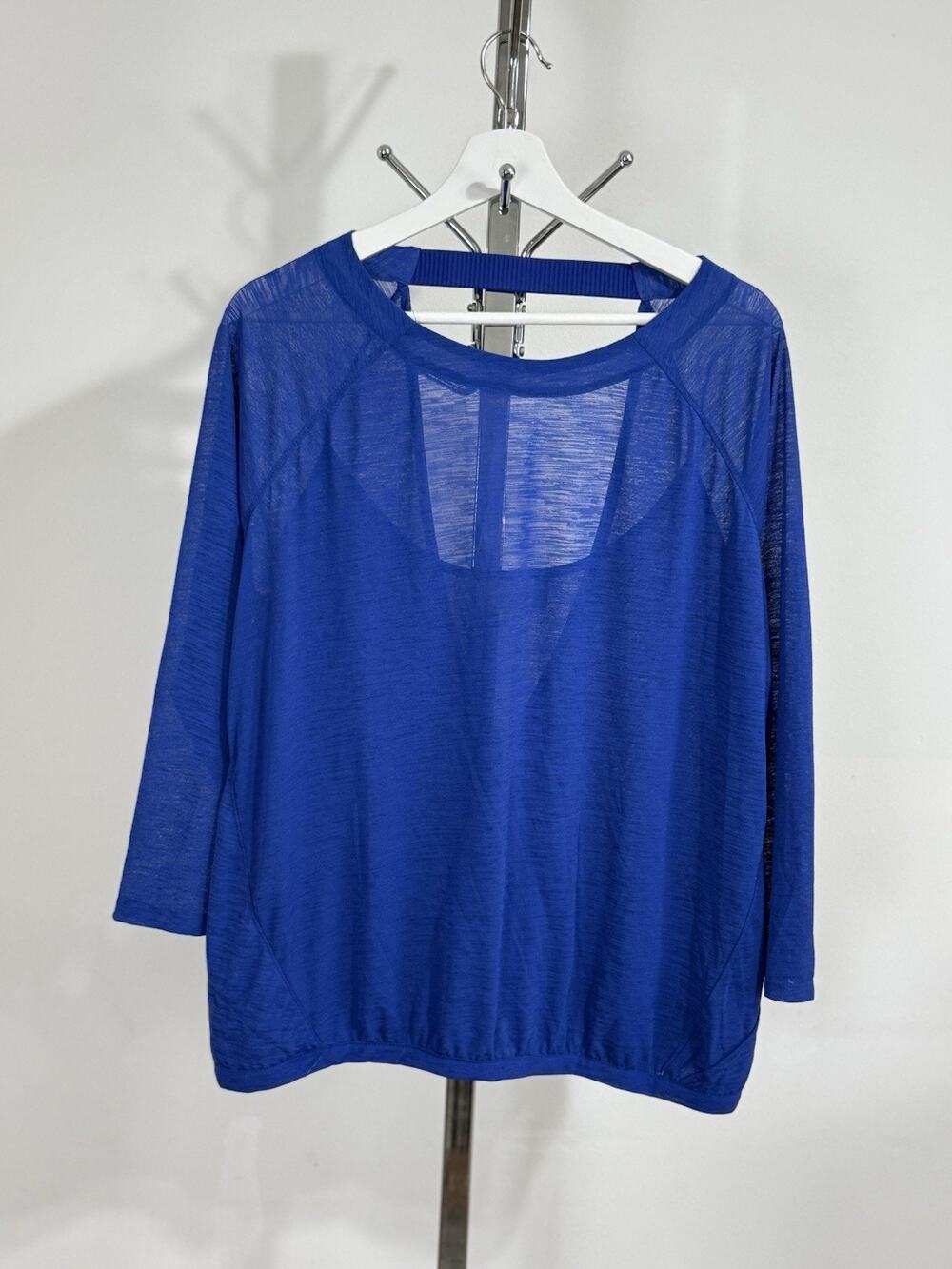 Athleta Clarity Top Open Back Crossover Yoga Activewear Shirt Blue Size XL NWT